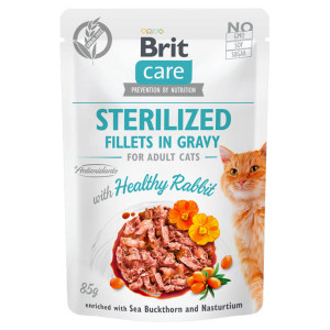 BRIT CARE CAT STERILISED FILLET RABBIT konservi kaķiem mērcē 85g